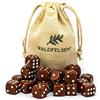 Waldfelsen 6, 12, 20, 30 o 50 dadi di alta qualità, dimensione standard 16 mm, dadi in acrilico, dadi per giochi di abilità, 6 lati, accessori da gioco, set con sacchetti in tessuto (marrone, 20 pezzi
