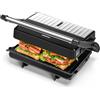 Aigostar York Pro - Tostapane Piastra 1000W, Bistecchiera Elettrica per Carne e Verdure, Apertura a 180°, Ceramica Antiaderente, Senza PFOA, 23x14,5 cm, Nero