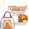 WFKKMEQ Capybara Scatole Bento Kit, Porta Pranzo Lunch Box con Borsa Termica Posate Schiscetta Pranzo con Scomparti Borse Frigo Pranzos Bento Box Studente Portapranzo Portatile per Picnic Scuola Uffici