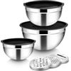 Joyfair Set di 3 ciotole in acciaio inox, con coperchio, ciotola per insalata con 3 grattugie, per conservare la cottura, 4,5 l, 2,7 l, 1,5 l, impilabile e lavabile in lavastoviglie, colore: nero