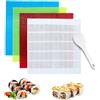 LIUCONGBD 4 Pezzi Tappetino per Sushi, Antiaderente Kit Plastica Riutilizzabile Lavabile avec Cuillère à Riz, Réutilisable Sushi Roller Maker Mat pour Débutants, les Bricoleurset Enfants Cuisine DIY