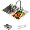 Baollansa Lavello da cucina in acciaio inox 68 × 46 cm, 1 vasca con sifone, troppo pieno e accessori di scarico, lavello moderno multifunzionale per piani di lavoro > 80 cm (argento)