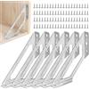 LALAGO 6 pz Squadrette Angolari Acciaio Inossidabile 250x80x26mm, Staffe Angolare Ferro Metallo per Legno con 60Viti, Connettori Squadrette Triangolari, Supporto di Forma per Scaffali Armadi Tavoli