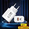 Caricatore USB GaN da 65W con ricarica rapida per cellulari, adattatore per iPhone, Samsung, Xiaomi, Huawei, QC3.0, caricatore rapido da parete USB Type-C