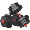 SONGMICS Set di Manubri con Barra di Collegamento, Manubri Corti, Barra da 20kg, Pesi Esagonali per Allenamento, Fitness, Sollevamento a Casa, Palestra, Nero Intenso
