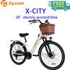 cysum Bicicletta Elettrica da Donna Cysum X-City 26" 250W 480Wh con Batteria al Litio Portatile, Freni a Disco e Cestino Anteriore, Bici a Pedalata Assistita