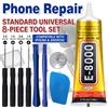NONE Kit di riparazione e smontaggio 8 in 1 per telefoni cellulari Android Set multifunzione di smontaggio con cacciavite combinato per iPhone Con adesivo impermeabile ad alta resistenza E-8000 per