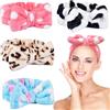 KEYRI 4 Pezzi Fascia Per Capelli Fascia Capelli Donna Fasce per Capelli Con Fiocco Fascia Elastica per il Trucco Corallo Fascias Capelli Skincare per Yoga (Bianco, Rosa, Blu, Leopardato, Taglia unica)