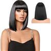 KEYRI Parrucche Donna 12 Breve Bob con Frangetta Liscio Sintetico Fibre Nero Parrucca Shoulder Lunghe Capelli per Ragazza Costume Carnevale Cosplay Festa