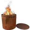 Relaxdays Braciere in Acciaio Corten Effetto ruggine, Industriale con Coperchio, HxD 45x49,5 cm, Giardino Rosso-Marrone