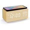 Lancoon Sveglia digitale in legno con controllo sonoro LED ricarica wireless display temperatura e umidità luminosità regolabile per camera da letto casa ufficio (giallo)