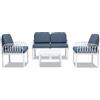 Set Salotto da Giardino Portofino in Polipropilene e Fiberglass - Divano, 2 Poltrone e Tavolino - Include 8 Cuscini Idrorepellenti, BIANCO C/BLU