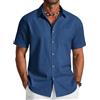 COOFANDY Camicia Uomo Manica Corta Estiva Camicia Casual Cotone Traspirante Mare Vacanze Blu Navy S