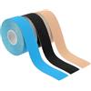 VQUNBG 3 Rotoli Tape Kinesiologico, 5m x 2.5cm Elastica Kinesio Taping, Tape sportivo impermeabile per sport e vita quotidiana (Nero, azzurro, carnagione)