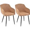 Goeurvant Set di 2 Sedie da Pranzo con Braccioli, Sedie Imbottite in Ciniglia per Cucina e Soggiorno, Sedie Moderne con Gambe in Metallo, Arancione