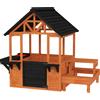 AIYAPLAY Casetta in Legno AIYAPLAY, Gioco Interno/Esterno per Bambini 3-8 Anni con Tavolo e Panche, Marrone | Aosom Italy