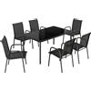 Outsunny Set da Esterno 7pz in Acciaio con 6 Sedie Impilabili in Texteline e Tavolino da Caffè con Piano in Vetro, Nero | Aosom Italy
