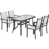 Outsunny Set da Giardino 5pz con 4 Sedie Impilabili e Tavolo in Vetro Temperato con Foro per Ombrellone, Grigio Chiaro | Aosom Italy