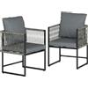 Outsunny Sedia da giardino set da 2 resistente alle intemperie sedie da giardino in acciaio PE-Rattan con cuscino, braccioli e schienale 52x52x66 cm Grigio scuro | Aosom Italy