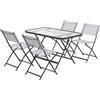 Outsunny Set Tavolo e Sedie da Giardino 5pz con 4 Sedie Pieghevoli in Texteline Traspirante, Grigio | Aosom Italy