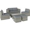 Outsunny Set da Esterno 6pz con Divano, 2 Sedie, Tavolino con Piano in Vetro e 2 Pouf, Grigio Scuro | Aosom Italy