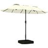 Outsunny Ombrellone Doppio a 12 Stecche con Manovella, Base a Croce e Sacchi, in Metallo e Poliestere, 3x1.5 m, Beige | Aosom Italy