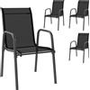 Outsunny Set 4 Sedie Impilabili e Traspiranti con Braccioli e Schienale Alto, in Metallo e Poliestere, 51L x 69P x 87A cm, Nero | Aosom Italy
