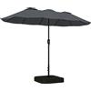 Outsunny Ombrellone Doppio a 12 Stecche con Manovella, Base a Croce e Sacchi, in Metallo e Poliestere, 3x1.5 m, Grigio Scuro | Aosom Italy