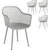 Outsunny Set di 4 Sedie da Giardino in PP con Schienale a Diamante, Seduta Anti-UV, Braccioli e Gambe Metalliche, Grigio | Aosom Italy