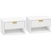 HOMCOM Set di 2 Comodini Sospesi con Cassetto Decorato e Mensola Aperta, Bianco | Aosom Italy