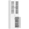 HOMCOM Credenza alta da cucina, armadio da cucina, 4 ante di cui 2 in vetro, cassetti, ripiani regolabili, 60x35x180cm, bianco | Aosom Italy