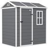Outsunny Casetta da giardino, capanno con pavimento, finestra, porta richiudibile, resina plastica, resistente alle intemperie, Grigio | Aosom Italy