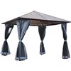 Outsunny Gazebo con tetto in policarbonato, tende con zanzariera, struttura in alluminio, grigio scuro, 3 x 3 m | Aosom Italy