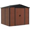 Outsunny Capanno attrezzi in metallo, resistente alle intemperie & antiruggine, chiudibile a chiave, 2,40 x 2,06 x 1,98 m, Teak | Aosom Italy