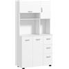 HOMCOM Armadio cucina, buffet, 3 cassetti, 3 ripiani, molto spazio, 89x39,5x168cm, Bianco | Aosom Italy