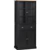 HOMCOM Buffet mobile cucina 4 porte di cui 2 con vetro e 1 cassetto ripiani regolabili - nero | Aosom Italy