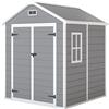 Outsunny Casetta da giardino in resina 2,7 m² con pavimento, porte a scatto, 3 finestre, struttura in alluminio 240 x 190 x 228 cm, grigio | Aosom Italy