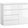 HOMCOM Credenza, Mobile con 5 Cassetti, Ripiano Regolabile, Bianco Lucido. | Aosom Italy