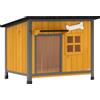 PawHut Cuccia per Cani da Esterno in Legno e Acciaio Anti-Morso, Tetto Apribile e Tenda per Porta, Giallo | Aosom Italy