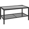 Outsunny Tavolino da Caffè a 2 livelli con Piano in Vetro Temperato e Ripiano, in Acciaio e Rattan, 92x50x45 cm, Nero | Aosom Italy