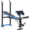 HOMCOM Panca Multifunzione con Supporto Bilanciere e Schienale Regolabile, in Acciaio e PU, 155x56.5x120 cm, Nero e Blu | Aosom Italy