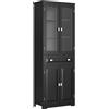 HOMCOM Buffet alto armadio da cucina 4 ante, di cui 2 ante vetrate e 1 cassetto, altezza 160 cm con ripiani in legno, nero | Aosom Italy