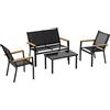 Outsunny Mobili da Giardino 4pz con Tavolino da Caffè in Vetro Temperato e 3 Sedute in Tessuto Teslin, Nero | Aosom Italy