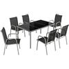 Outsunny Set tavolo e sedie da giardino da 7 pezzi con 6 Sedie Impilabili e Tavolino da Caffèm, Nero e Argento | Aosom Italy