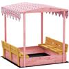 AIYAPLAY Sabbiera per Bambini 3-6 Anni con Tettuccio Fenicotteri, Sedute Pieghevoli, Coperchio e Fodera Inclusa, Sabbionaia per Bambini in Legno di Abete, 134.5x127.5x130 cm, Rosa | Aosom Italy