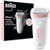 Braun Silk-Épil 7 Epilatore Elettrico Donna, Rasoio Elettrico Donna, con Testina Ampia per Una Epilazione Semplice, Wet & Dry, Pelle Liscia a Lungo, 7-000, Bianco/rosa, Resistente all'Acqua