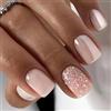 Bkemkri 24 Pezzi Unghie Finte Corte Quadrate Artificiali Press On Nail French Glitter Rosa Nudo Ballerina Acrilico Copertura Completa Gel Unghie Fake Nails per Donna Ragazze Manicure Fai da Te