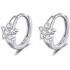 Reffeer Orecchini a cerchio Huggie in argento Sterling 925 con fiore in zirconia cubica per le donne, orecchini per ragazze, graziosi orecchini a cerchio, 12.5 mm, Argento sterling, Zirconia cubica