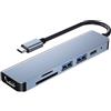 Vinmooog Hub USB C,Adattatore multi-porta USB C per MacBook Pro,6-in-1 USB C a HDMI Hub compatibile con computer portatili e altri dispositivi di tipo C(4K HDMI USB3.0 SD/TF Card Reader 87W PD) blue
