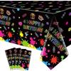 LKITMIUT 4 Pack Copritavolo Per Feste Luminose Tovaglie al Neon Tovaglia di Plastica al Neon Usa e Getta Tovaglia Luce Nera Rifornimenti Per Feste Fosforescenti Decorazione a Luce Nera 86 x 51 Pollici
